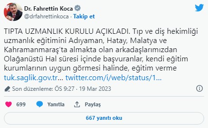 Bakan Koca, Tıpta Uzmanlık Kurulu kararlarını açıkladı...